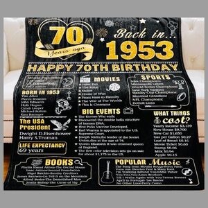 Gold & Black 1953 Birthday /Wedding Anniversary Trivia Throw / Blanket
